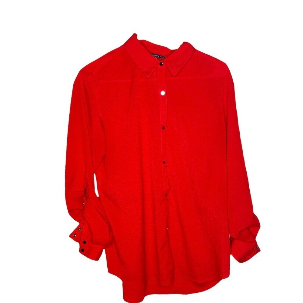 Adrianna Papell Red Chiffon Long Sleeve Snap Button Down top  Medium